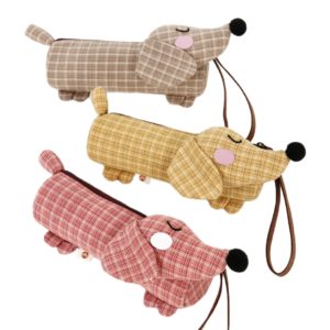 Creative Cute Dachshund Shaped Zipper Pen Pouch with Lanyard