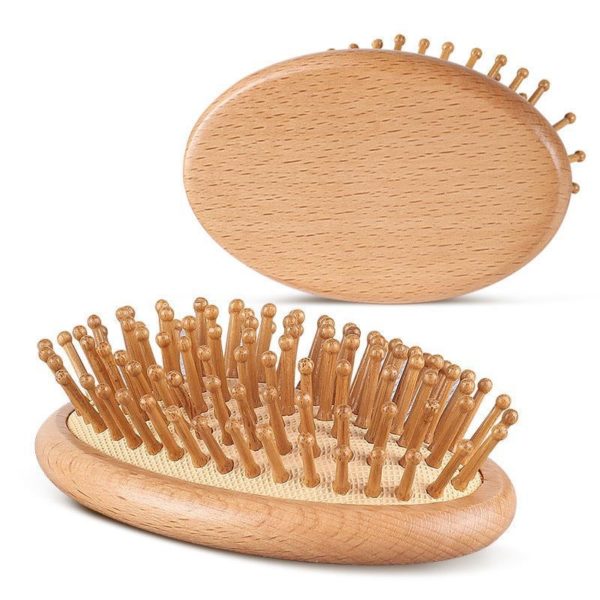 Mini Portable Beech Egg-Shaped Paddle Brush Airbag Massage Comb