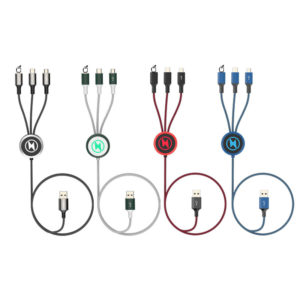 3-in-1 Fabric Charging Cable with LED Logo