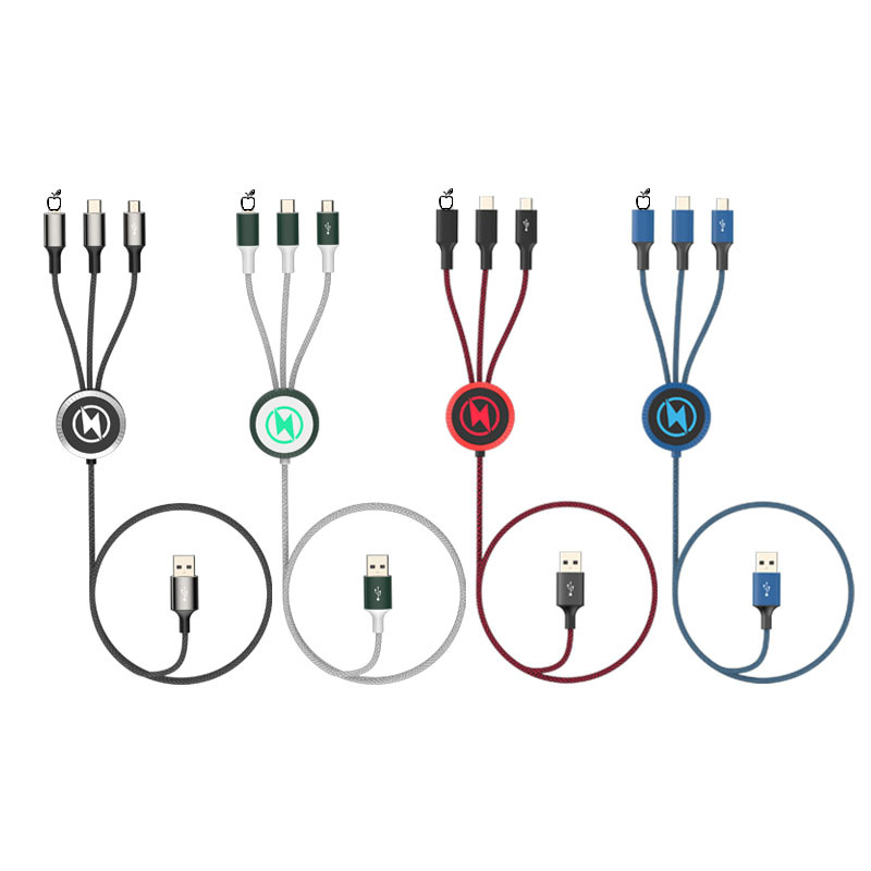 3-in-1 Fabric Charging Cable with LED Logo