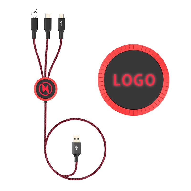 3-in-1 Fabric Charging Cable with LED Logo