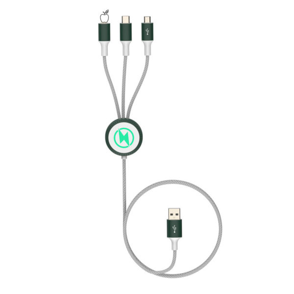 3-in-1 Fabric Charging Cable with LED Logo