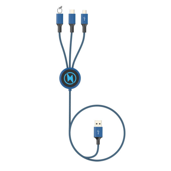 3-in-1 Fabric Charging Cable with LED Logo