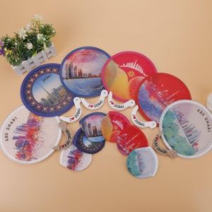 Round Foldable Nylon Fan with Handle and Pouch