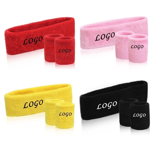 Sweatband With Patch Sports Set Head Band & Wristbands
