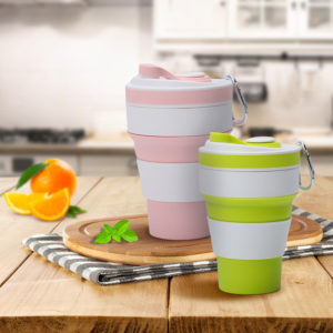 12oz Collapsible Silicone Travel Mug with Straw