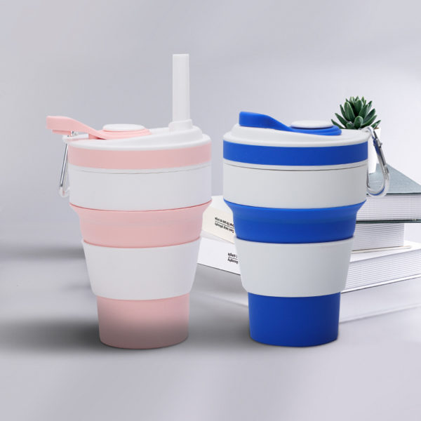 12oz Collapsible Silicone Travel Mug with Straw