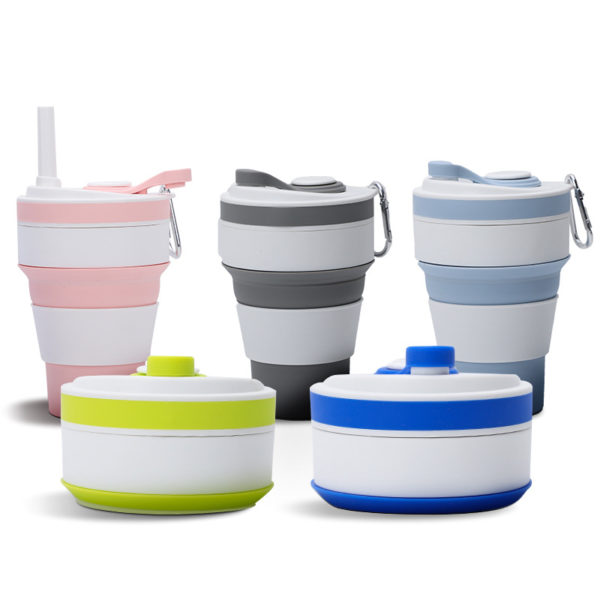 12oz Collapsible Silicone Travel Mug with Straw
