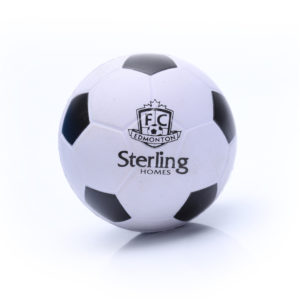White Soccer-Ball shaped Stress Ball w Custom Logo