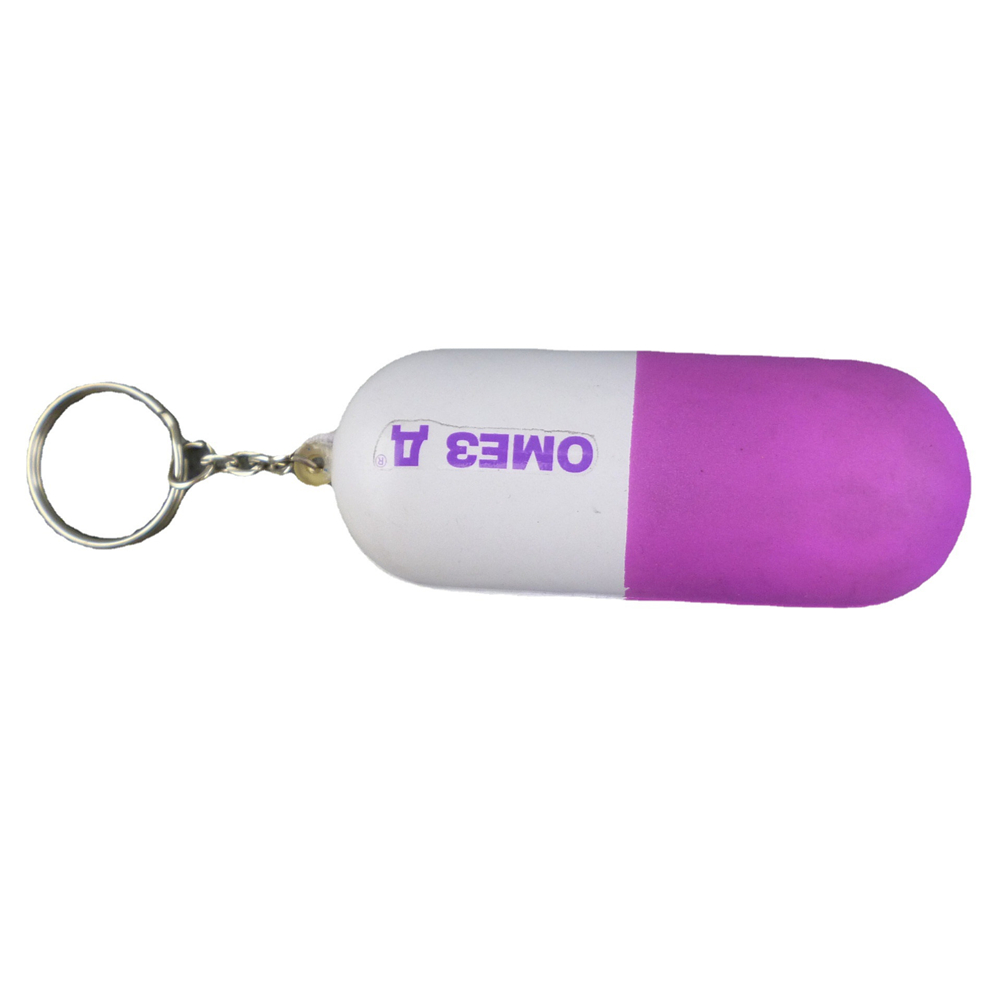 Capsule Pill Stress Ball with Keychain