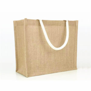 Natural Jute Bag w/ Cotton Handles Gusset Shopping Tote