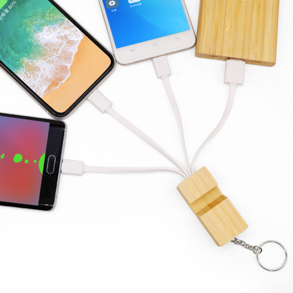 Bamboo Charging Cable/Keychain Phone Holeder