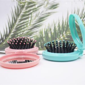 Round Compact Hair Comb with Mirror