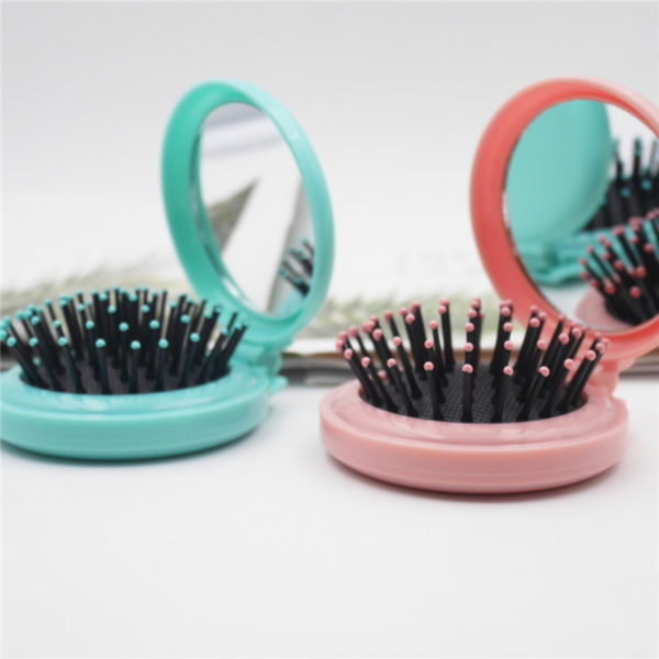 Round Compact Hair Comb with Mirror