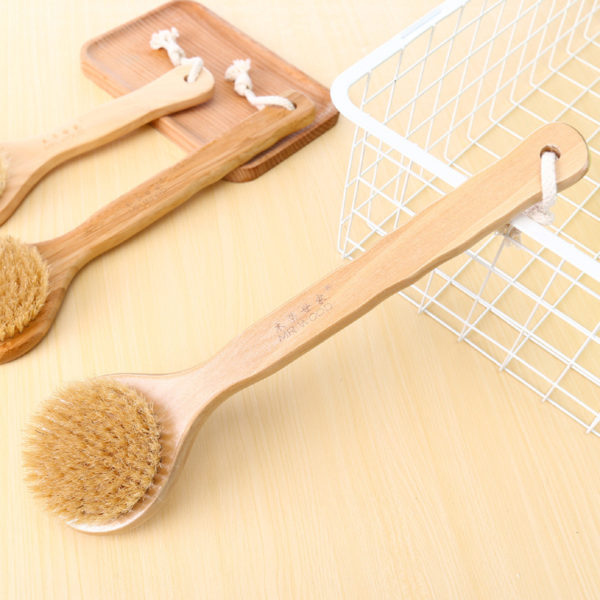 Body Scrub Brush With Long Wooden Handle