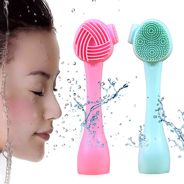Multi-function Silicone Face Massage Brush With Long Handle