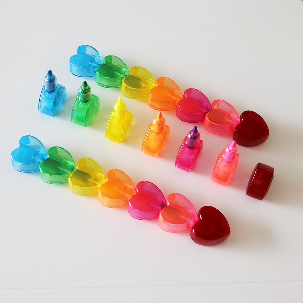 6-In-1 Heart Shaped Translucent Detachable Highlighter