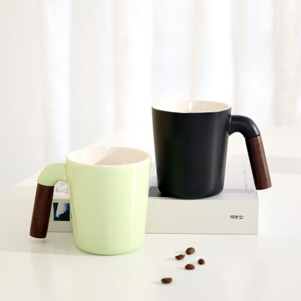 12oz Multi-colored Coffee Mug With Wooden Handle