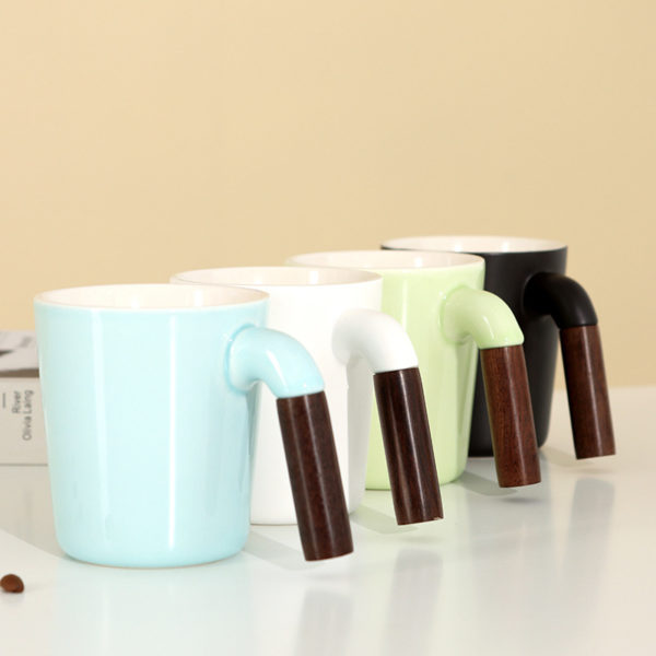 12oz Multi-colored Coffee Mug With Wooden Handle