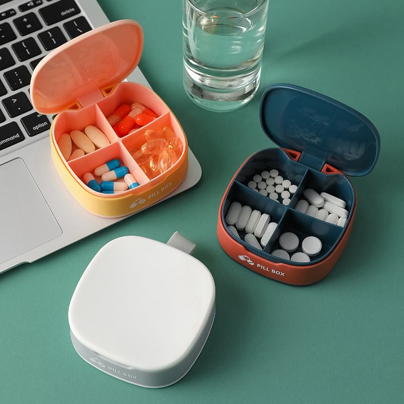 Portable 4-Compartment Pill Box With Logo
