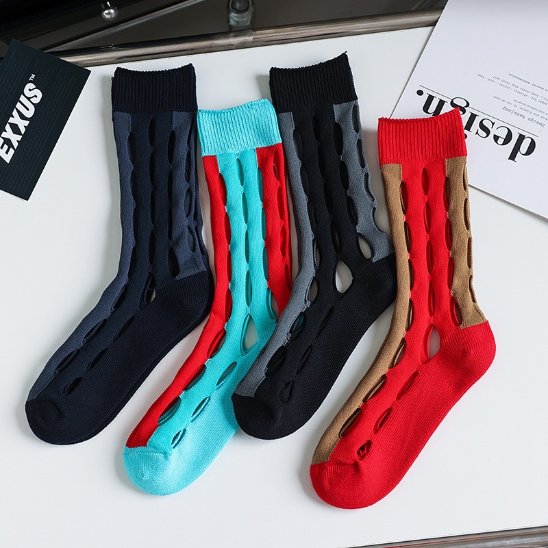 Color-stisching Socks With Hole