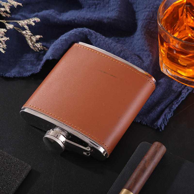 7oz Stainless Steel Hip Flask With PU Cover