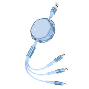 66W Transparent 3-in-1 Retractable Charging Cable