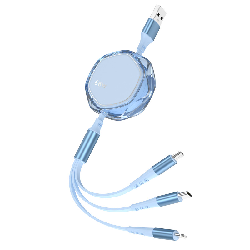 66W Transparent 3-in-1 Retractable Charging Cable