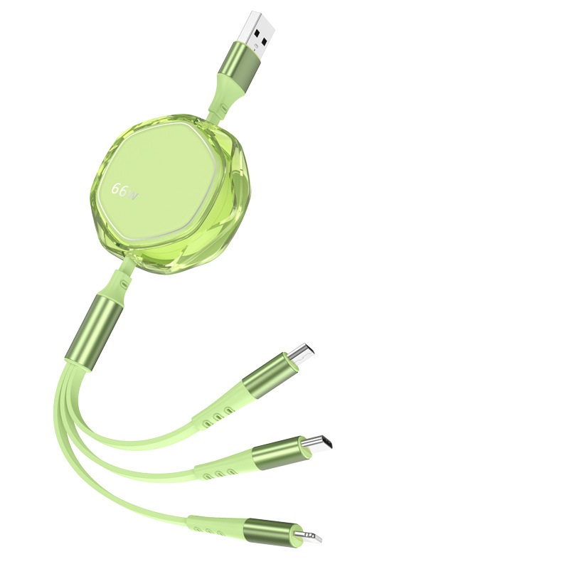 66W Transparent 3-in-1 Retractable Charging Cable