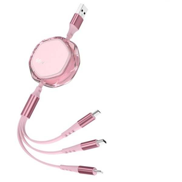 66W Transparent 3-in-1 Retractable Charging Cable