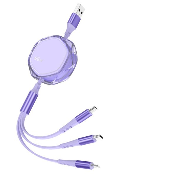 66W Transparent 3-in-1 Retractable Charging Cable