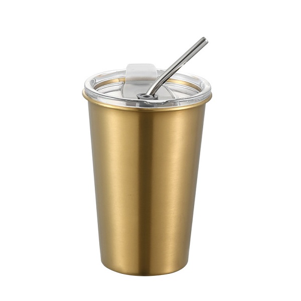 Single Wall 304 Stainless Steel 17 oz Beer Cup with Lid and Straw