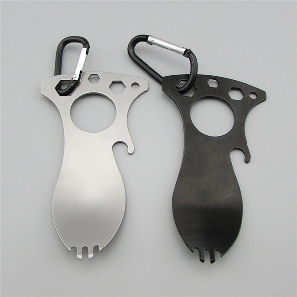 Stainless Steel Multi Functional Spoon Spork with Carabiner