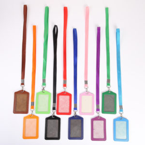 PU Leather ID Badge Card Holder With Lanyard