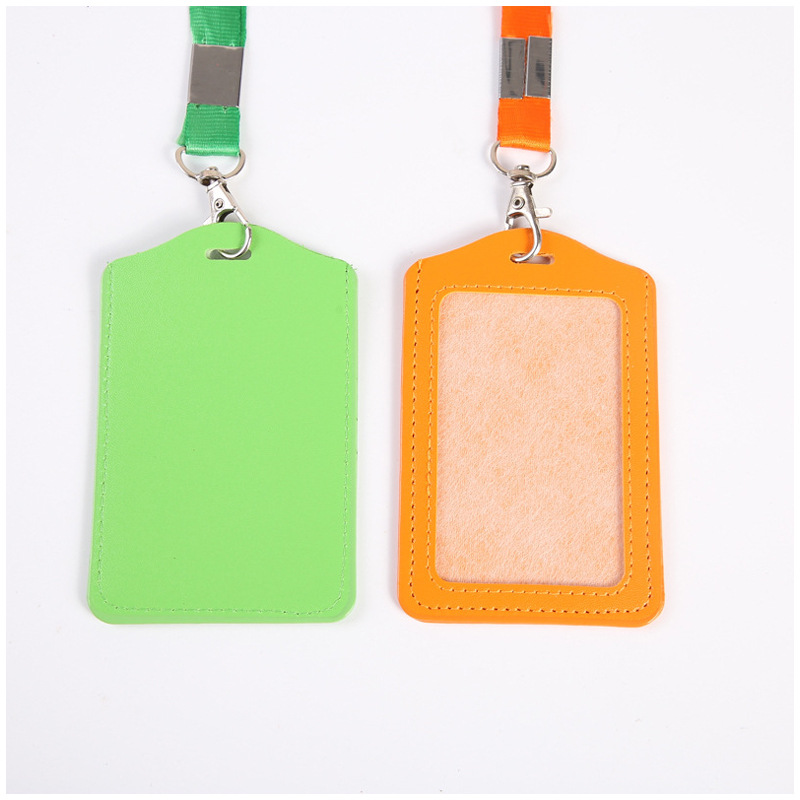 PU Leather ID Badge Card Holder With Lanyard