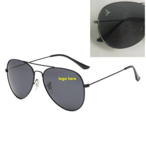 Aviator Metal Frame Sunglasses with Logo on Lens