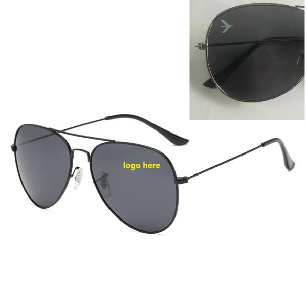 Aviator Metal Frame Sunglasses with Logo on Lens