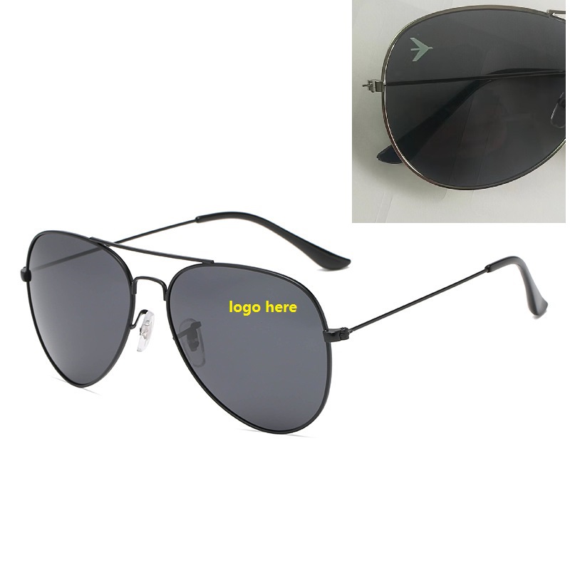 Aviator Metal Frame Sunglasses with Logo on Lens