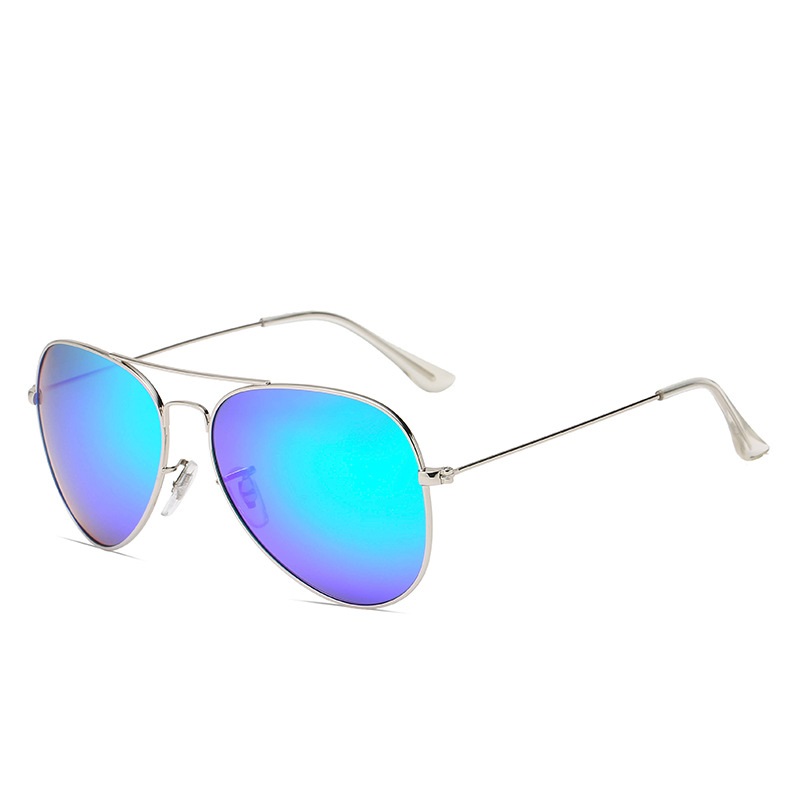 Aviator Metal Frame Sunglasses with Logo on Lens