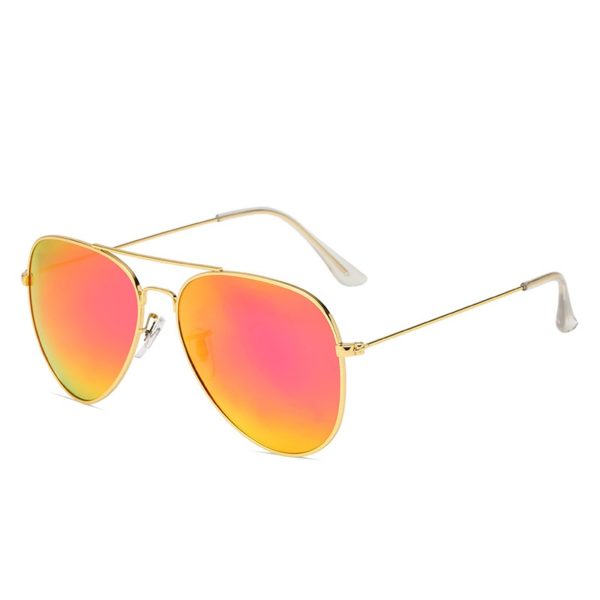 Aviator Metal Frame Sunglasses with Logo on Lens