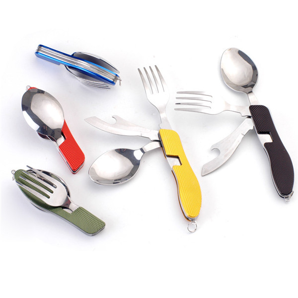 4 in 1 Portable Folding Spoon Fork Bottle Opener Knife