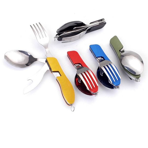 4 in 1 Portable Folding Spoon Fork Bottle Opener Knife