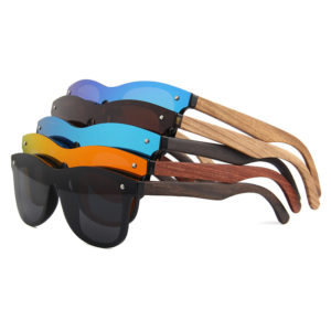 Mirrored Rimless Sunglasses with Bamboo Wood Arms