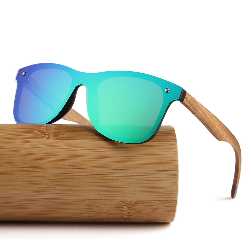 Mirrored Rimless Sunglasses with Bamboo Wood Arms