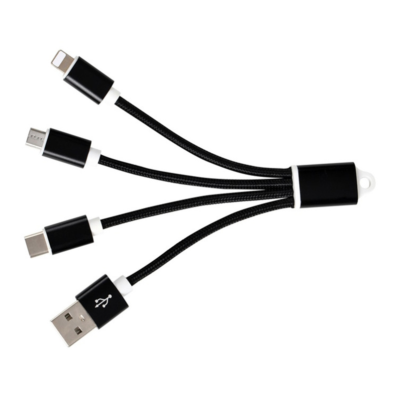 Nylon Woven Braided  3-in-1 Charging Cable Keychain