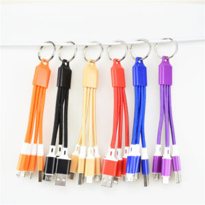 Nylon Woven Braided  3-in-1 Charging Cable Keychain