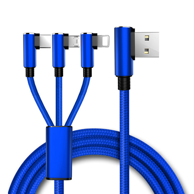 90 Degree Right Angle 3-in-1 Charging Cable