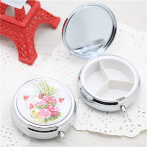 Round Compact Metal Pill Box with Mirror