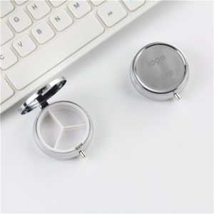 Round Compact Metal Pill Box with Mirror
