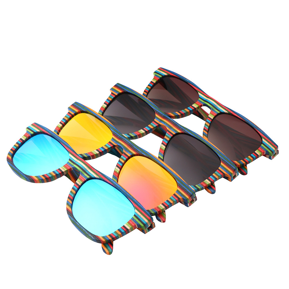 Multiple Color Wood Recycled Skateboard Sunglasses